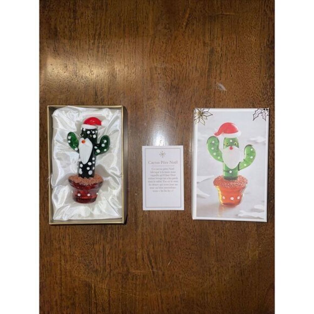 Pier 1 Christmas Glass Santa Cactus Standing Ornament NEW in Box 3.25"